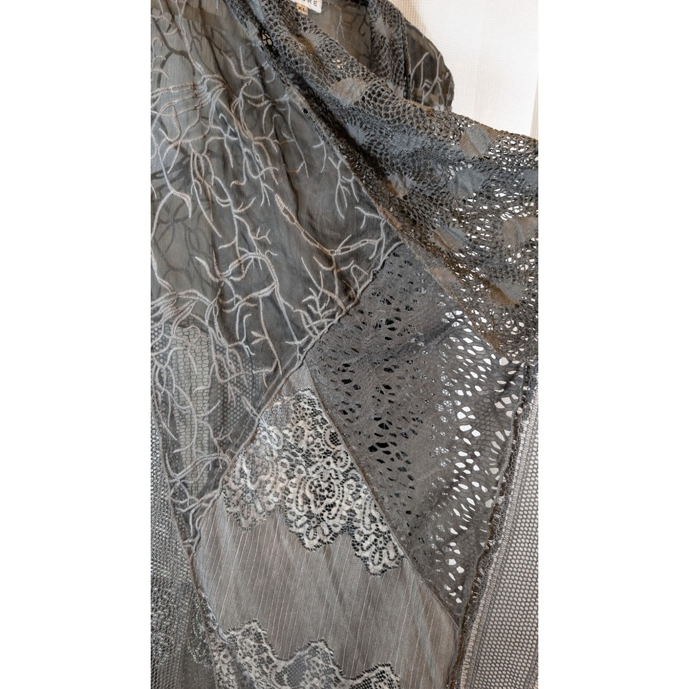 ADORE Boho Gray Mesh Lace Vest Sleeveless Duster Asymmetric Open XL - Picture 3 of 6